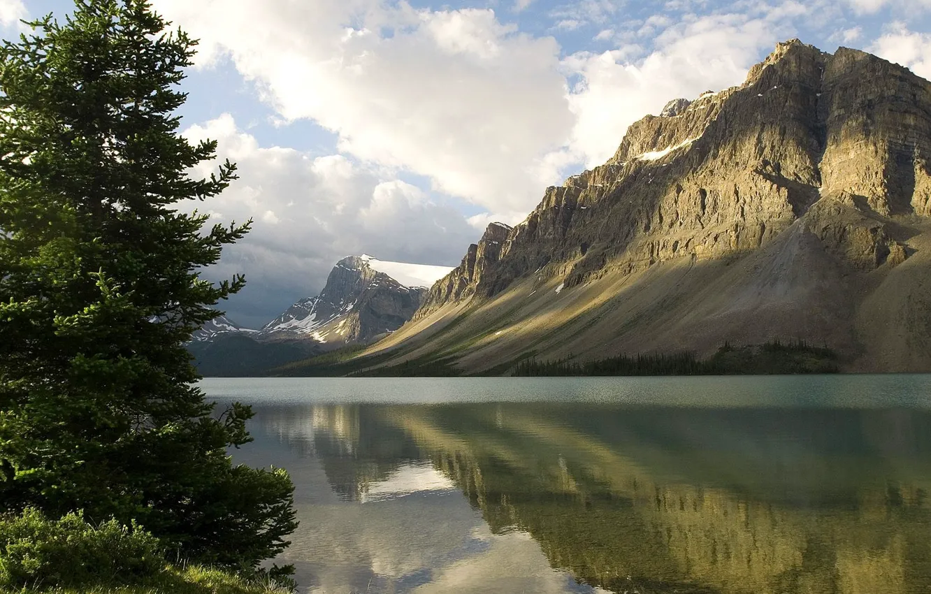 Photo wallpaper lake, reflection, mountain, Spruce