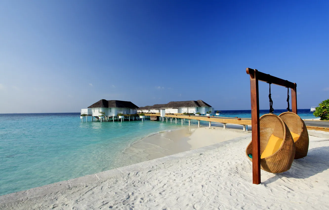Photo wallpaper beach, the ocean, resort, white sand, resort, fantastic Maldives, Mirihi Island
