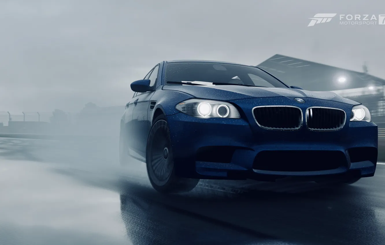 Photo wallpaper HDR, BMW, drift, game, rain, speed, F10, 5