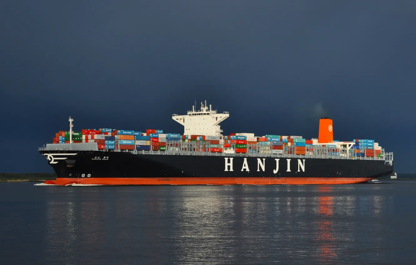 Photo wallpaper Water, The ship, A container ship, Gold, Vessel, Hanjin, Hanjin Shipping, Container Ship