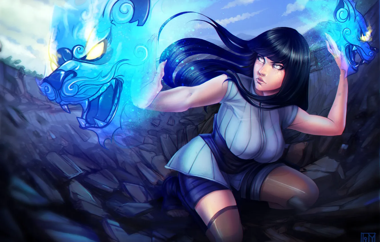 Photo wallpaper girl, Naruto, big, tiger, blue, anime, ninja, shinobi