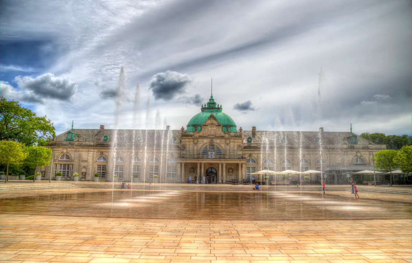 Photo wallpaper the sky, trees, HDR, fountain, Palace