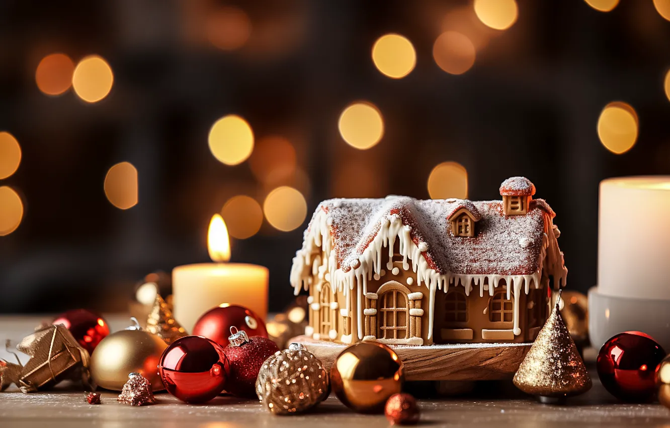 Photo wallpaper pattern, new year, cookies, Christmas, house, dessert, sweet, glaze