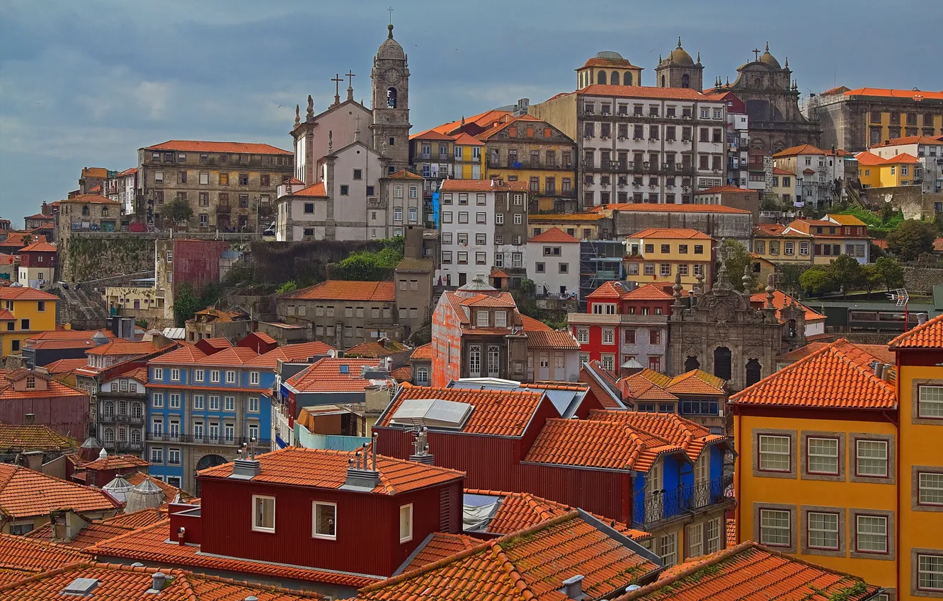 Photo wallpaper roof, Portugal, home, slope, tile, Porto