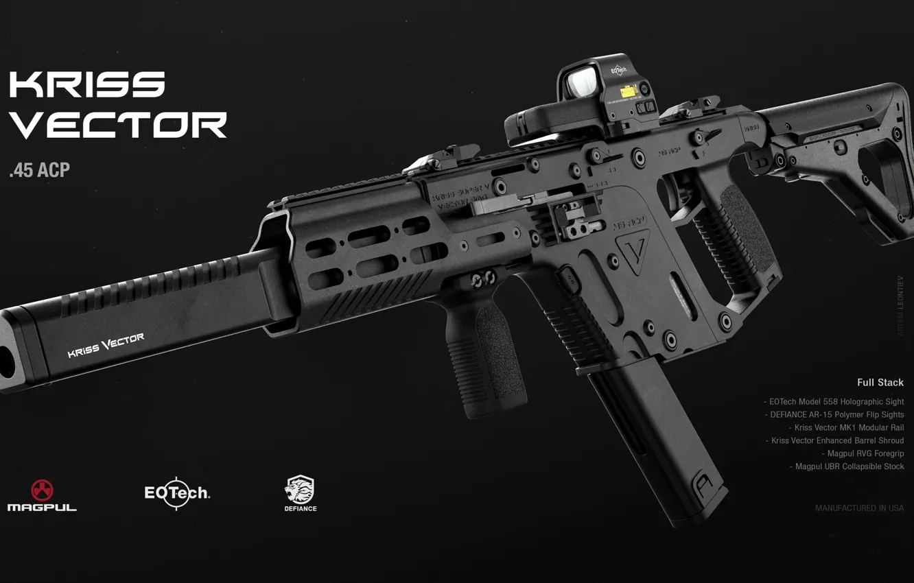 Photo wallpaper rendering, weapons, gun, weapon, render, muffler, gun machine gun, KRISS Vector
