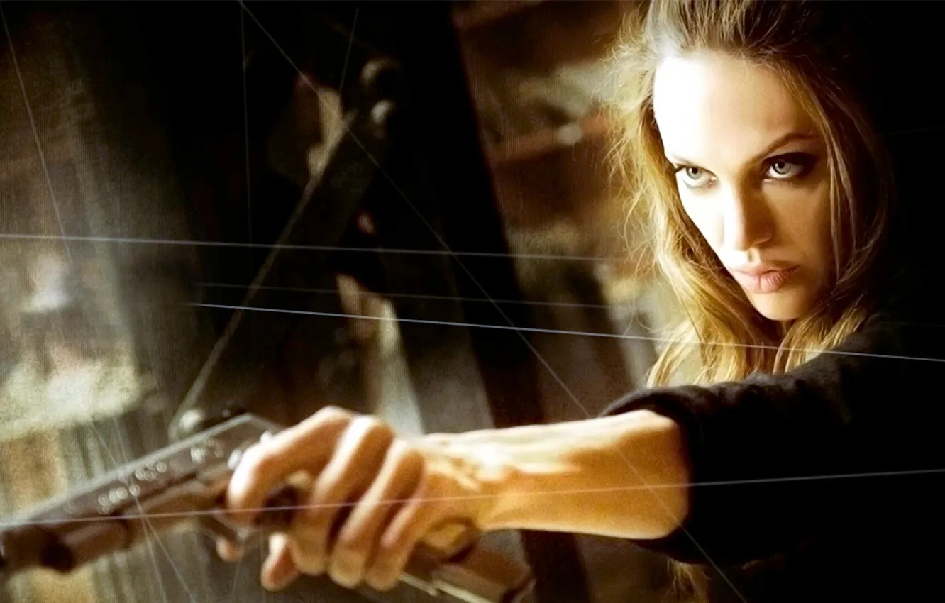 Photo wallpaper gun, actress, Angelina Jolie, wanted, thread