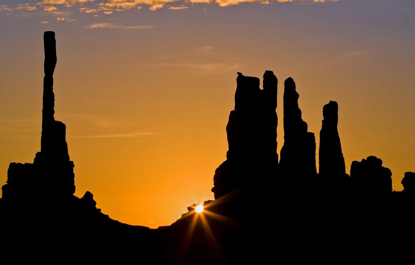 Photo wallpaper sunset, rocks, desert, AZ, Monument valley