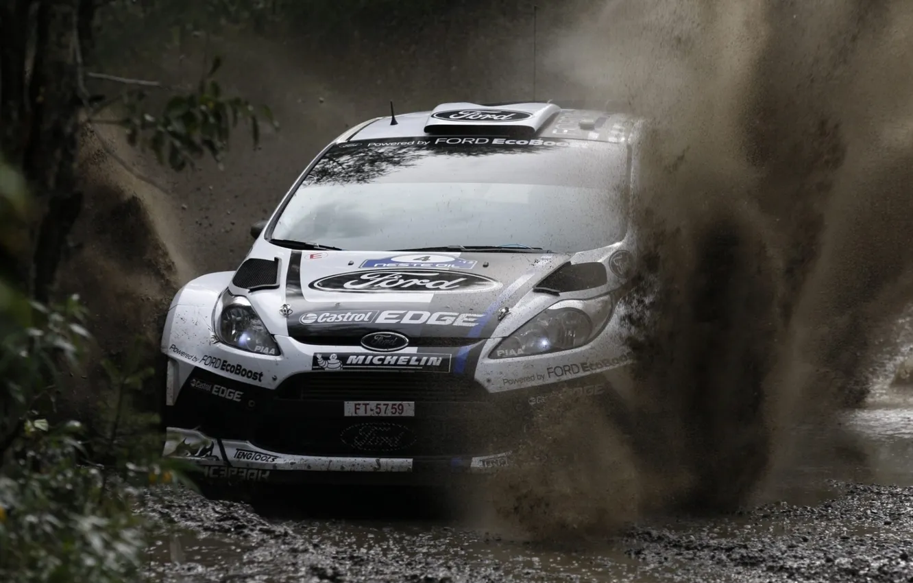 Photo wallpaper white, squirt, Ford, dirt, Ford, WRC, the front, Rally