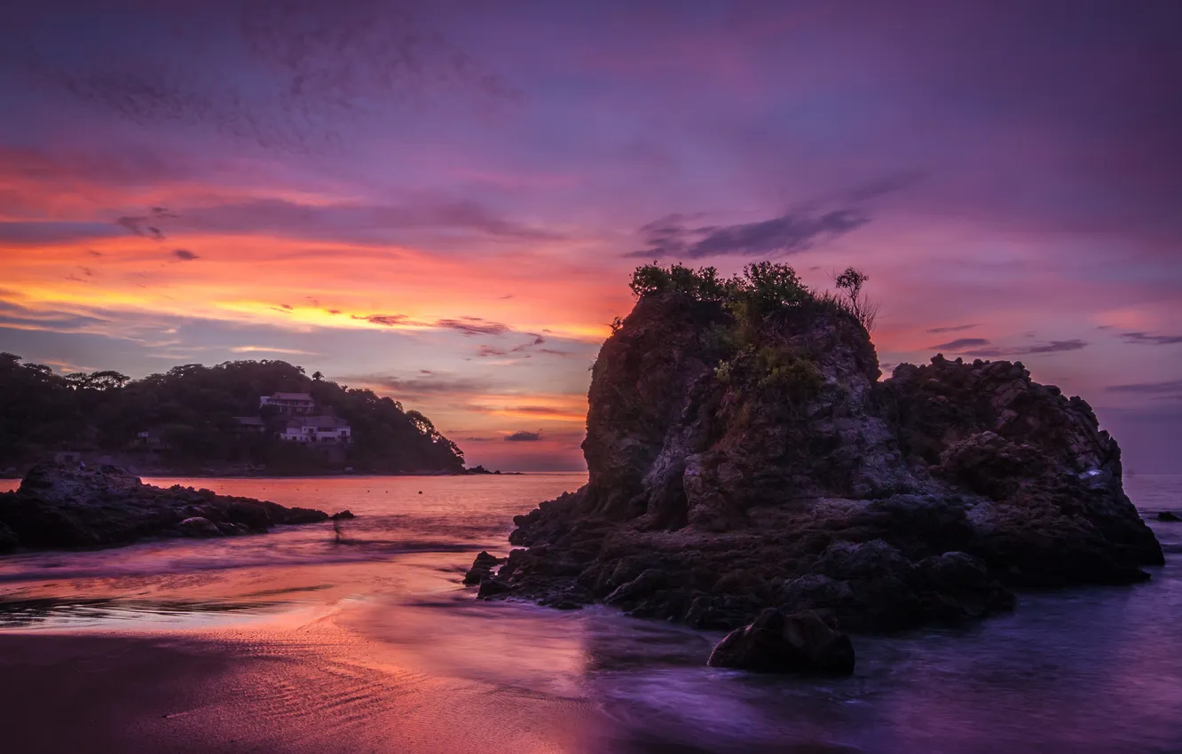 Photo wallpaper beach, the ocean, rocks, dawn, Mexico, Sayulita