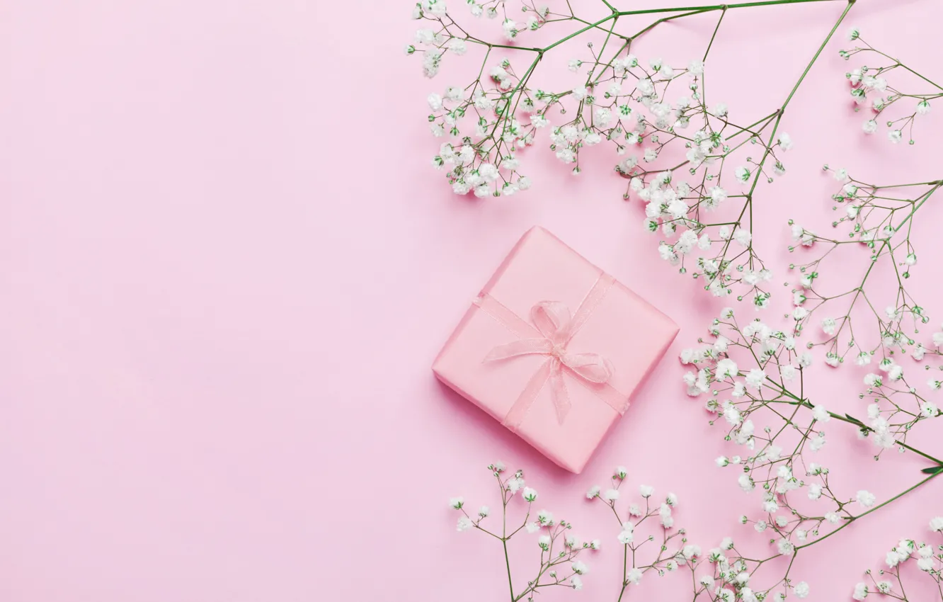 Photo wallpaper flowers, background, gift, pink, pink, flowers, beautiful, romantic