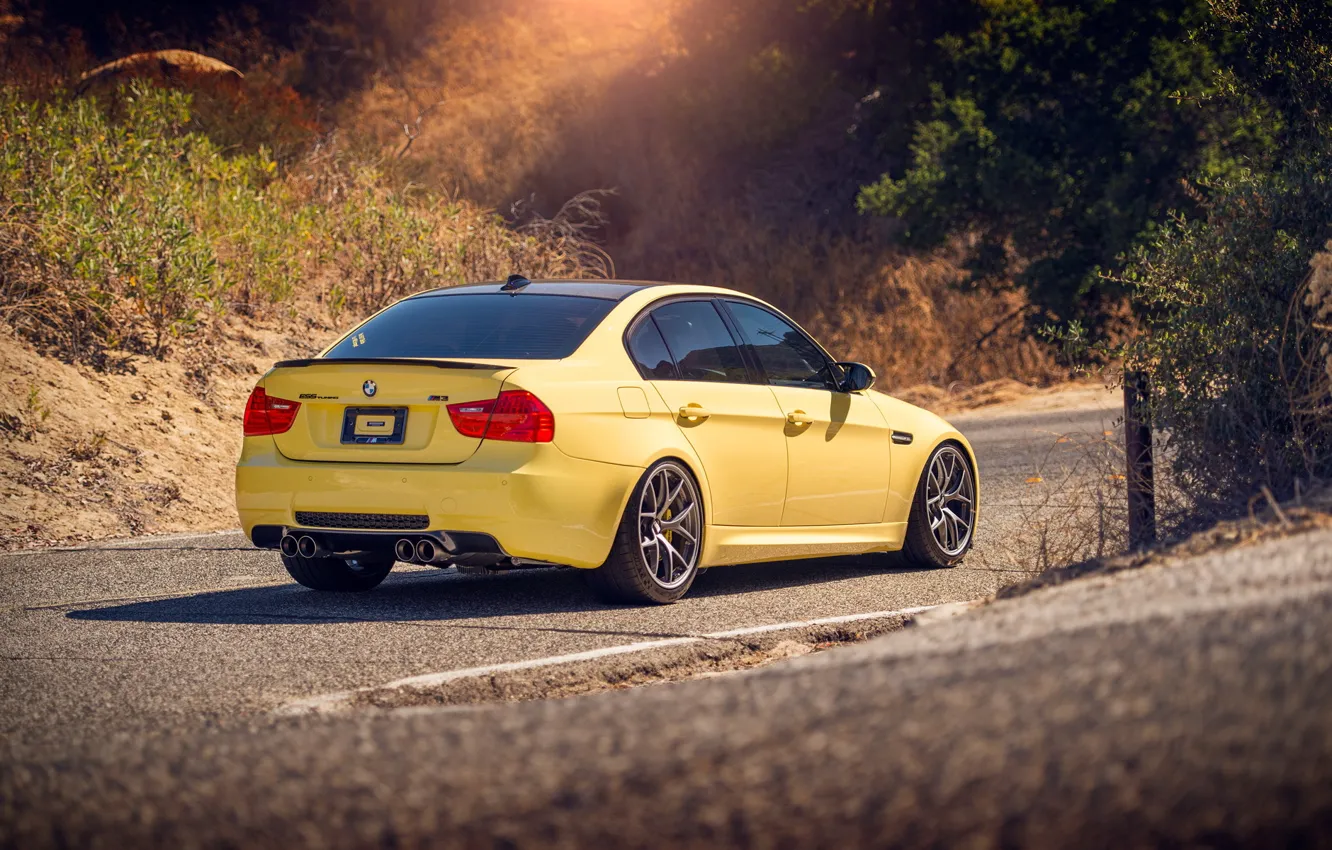 Photo wallpaper road, BMW, yellow, BMW M3
