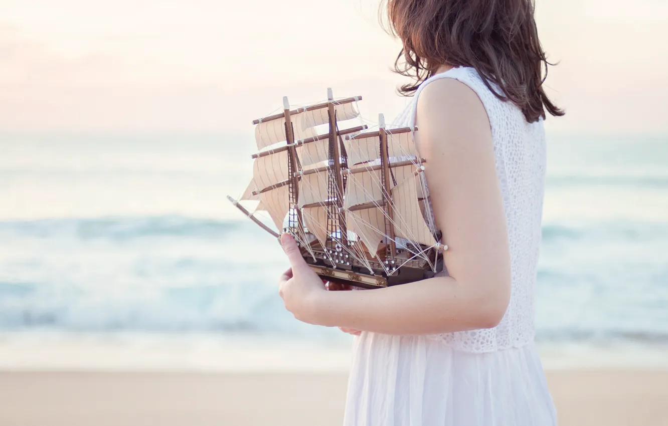 Photo wallpaper girl, mood, sailboat, boat