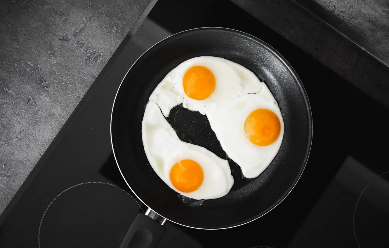 Photo wallpaper kitchen, fried eggs, frying pan