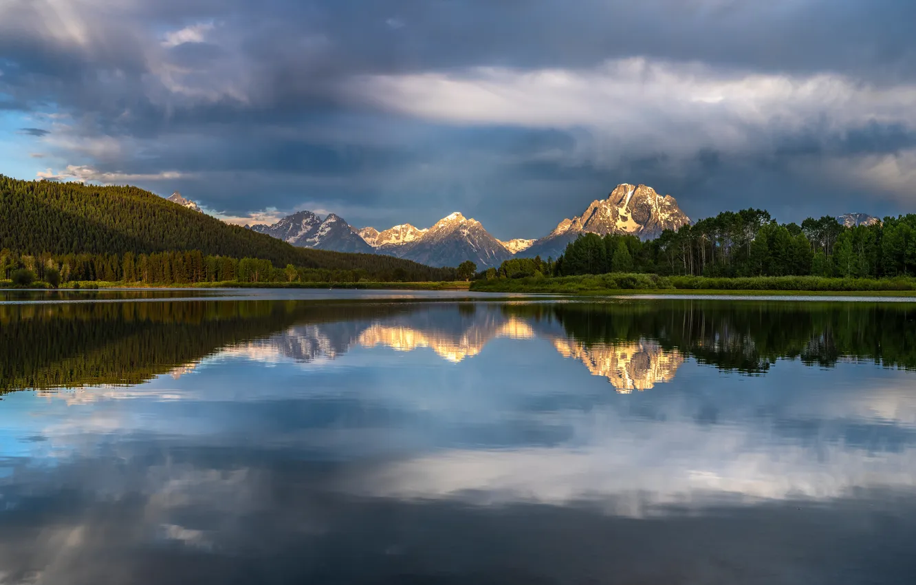 Photo wallpaper landscape, mountains, river, USA, Grand Teton National Park