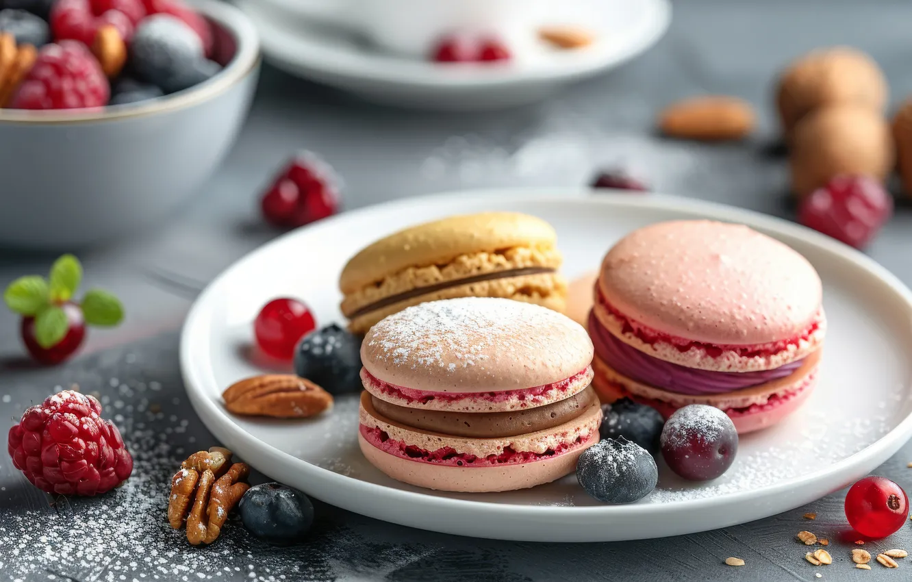 Photo wallpaper cookies, cake, macaroon, AI art, neural network