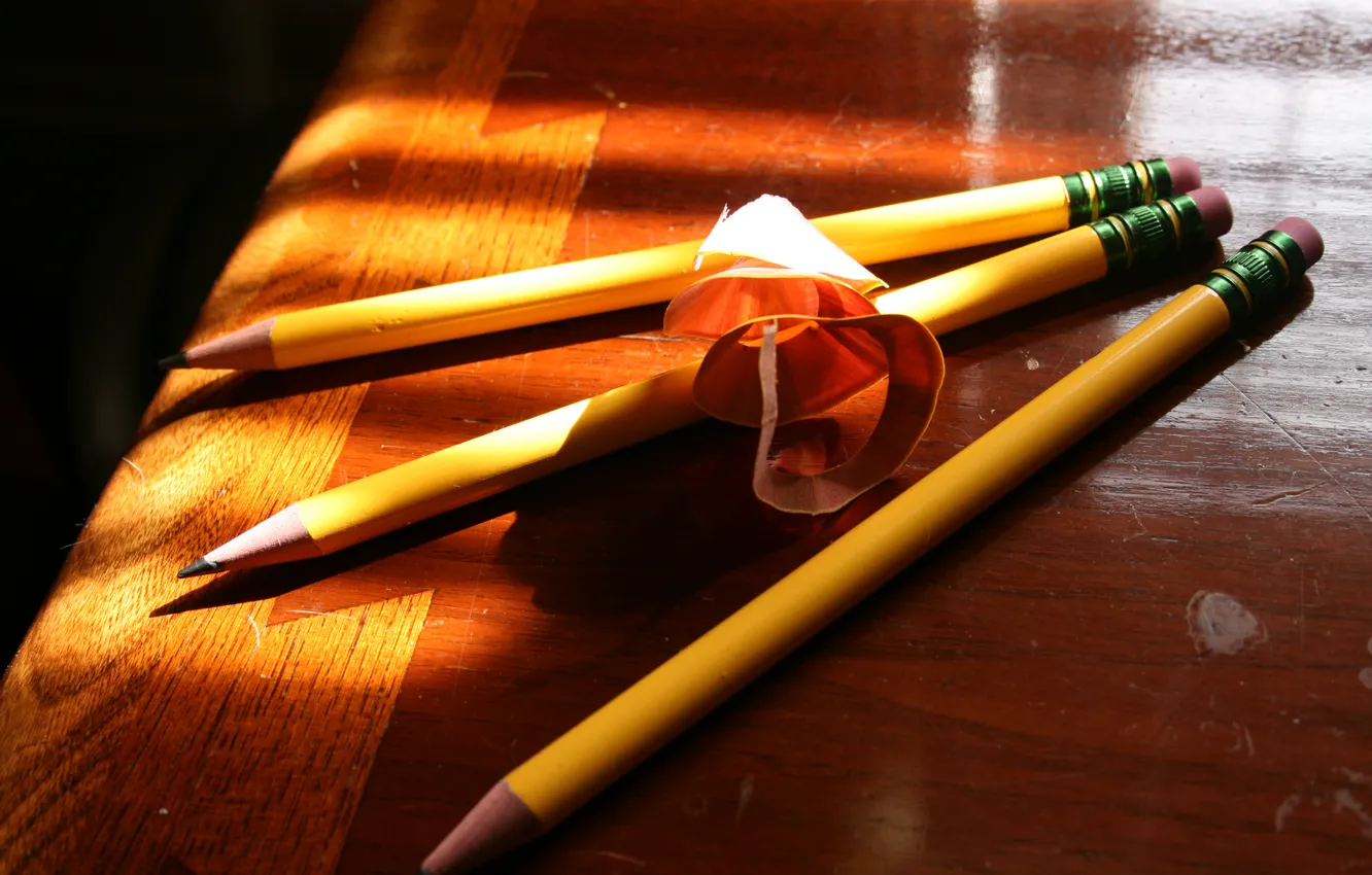 Photo wallpaper yellow, table, pencil