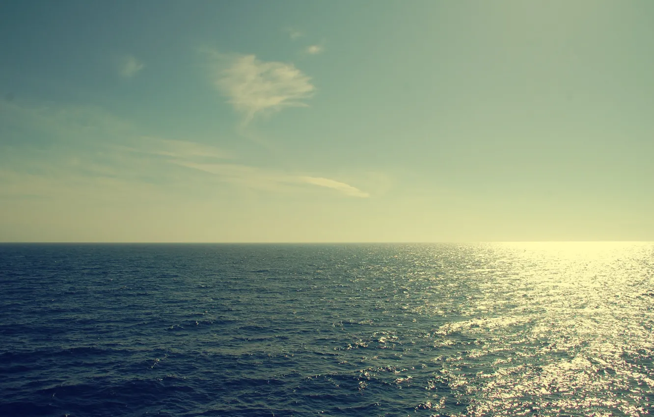 Photo wallpaper water, the sun, clouds, Sea, horizon, the reflection, sea