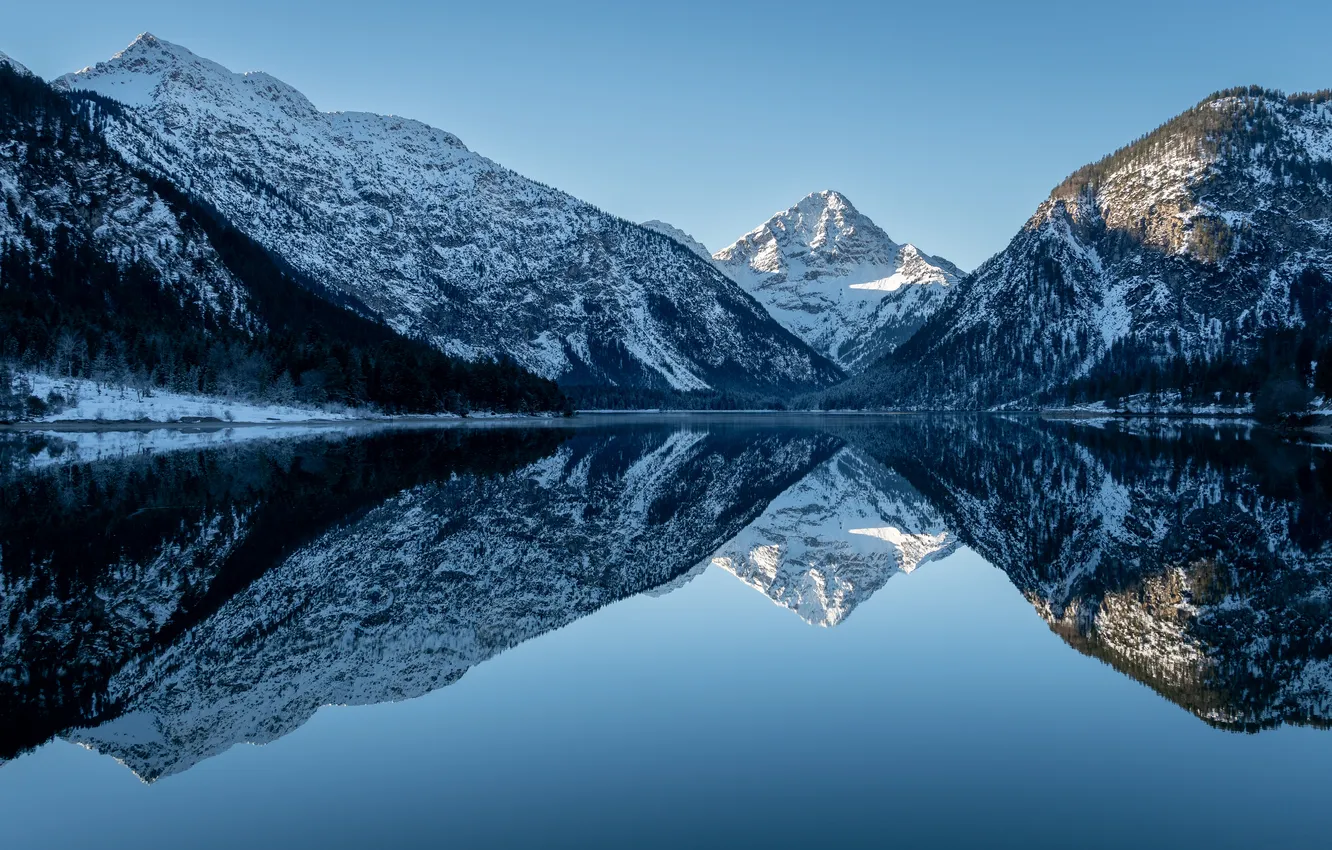 Photo wallpaper landscape, mountains, nature, lake, reflection
