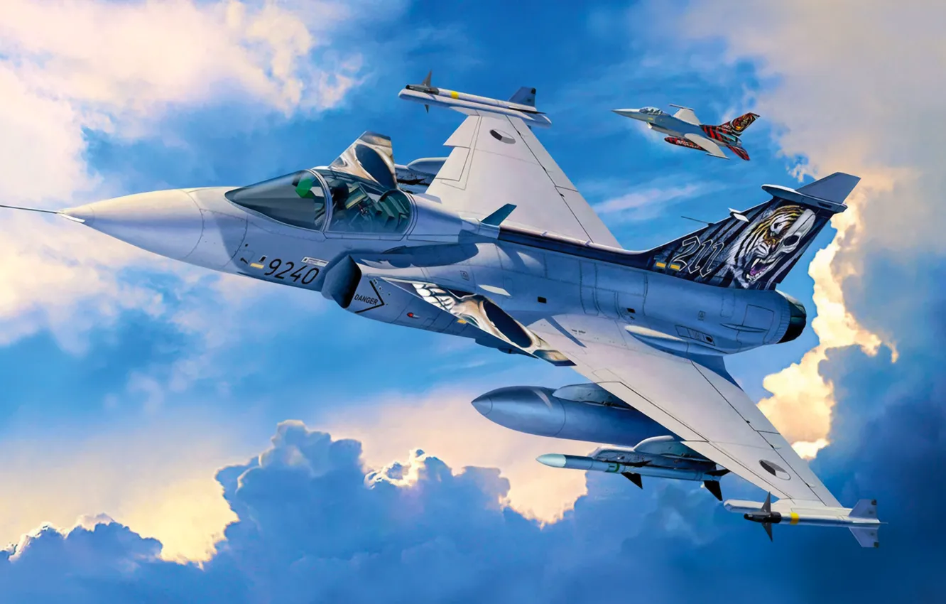 Photo wallpaper fighter, war, art, airplane, painting, aviaiton, Saab JAS-39C GRIPEN.jet