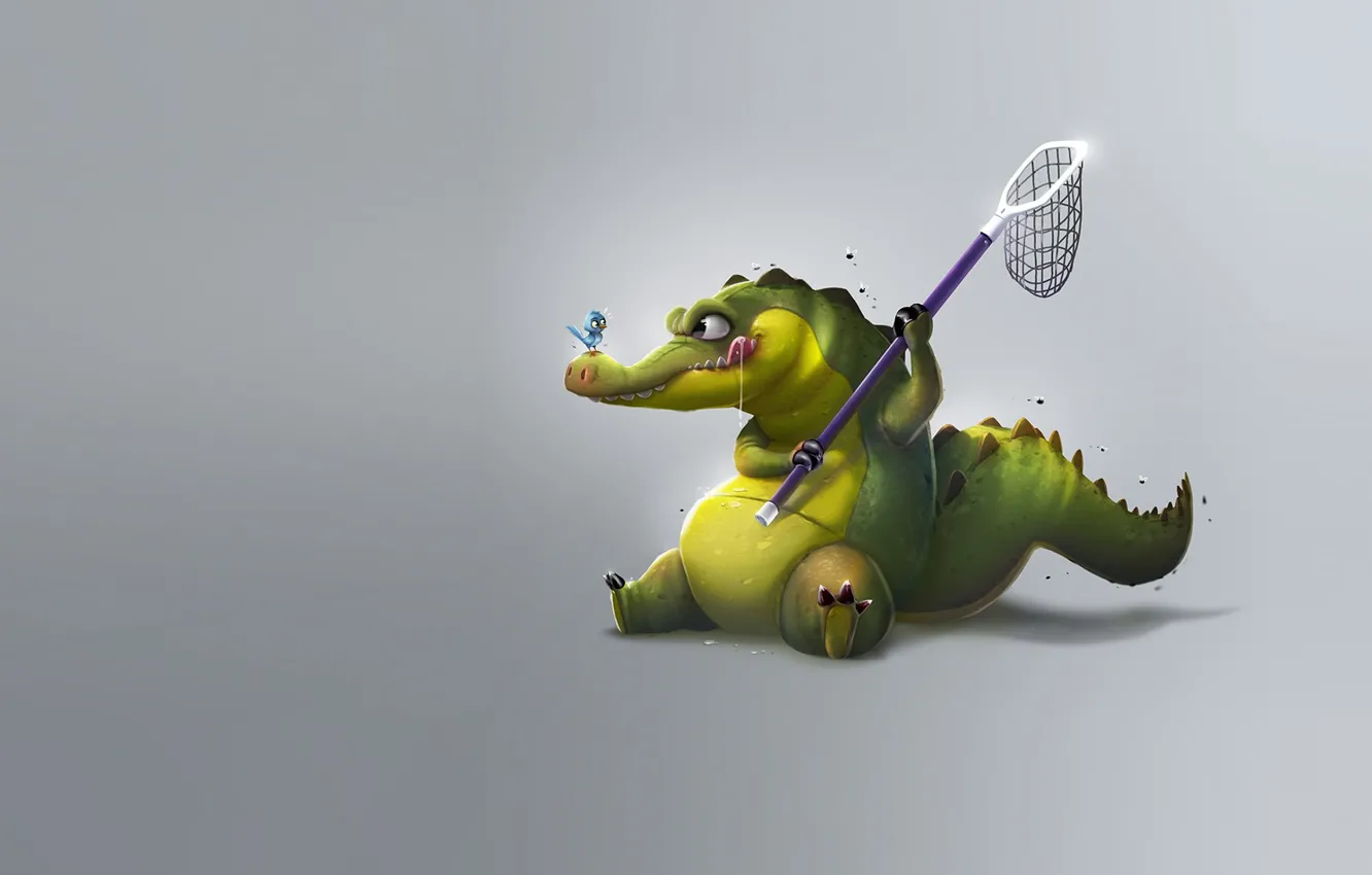 Photo wallpaper crocodile, art, the net, bird, Crocodrile, Samuel Suarez