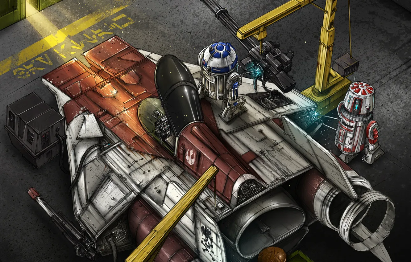 Photo wallpaper Figure, Fighter, Star Wars, R2D2, Art, Star Wars, Illustration, R2-D2