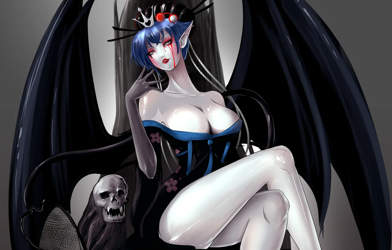 Photo wallpaper demon, sake, cleavage, female