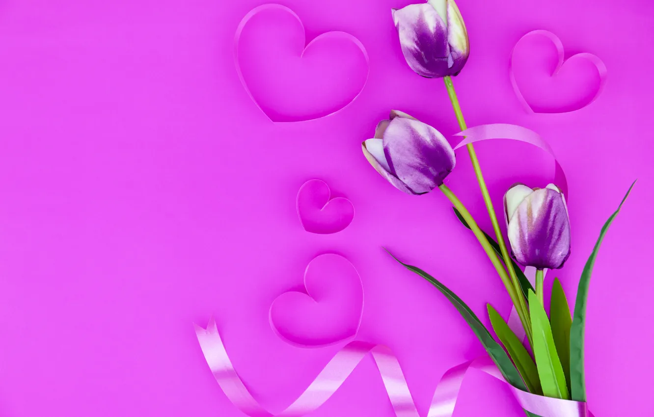 Photo wallpaper flowers, tape, hearts, tulips