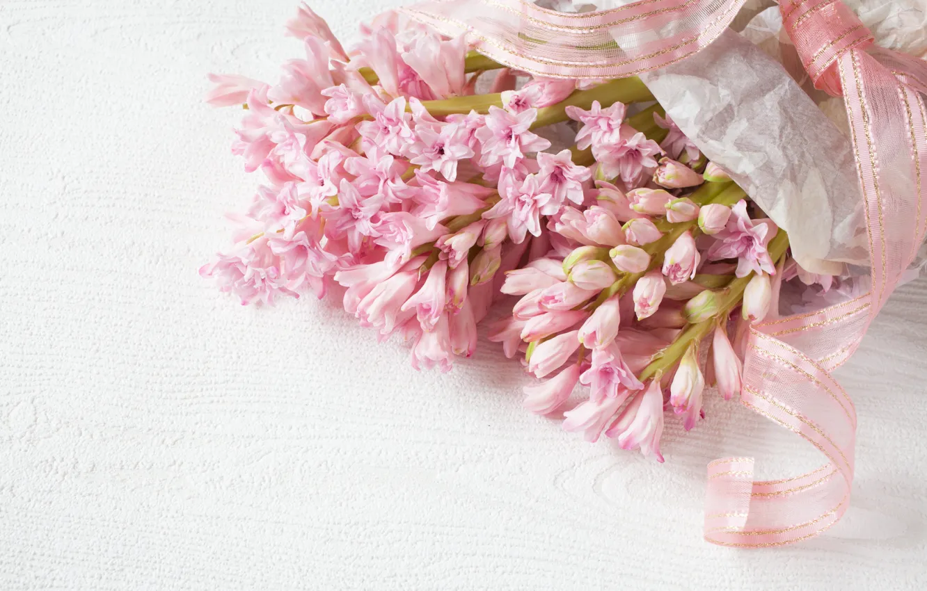 Photo wallpaper flowers, tenderness, bouquet, tape, pink, hyacinth