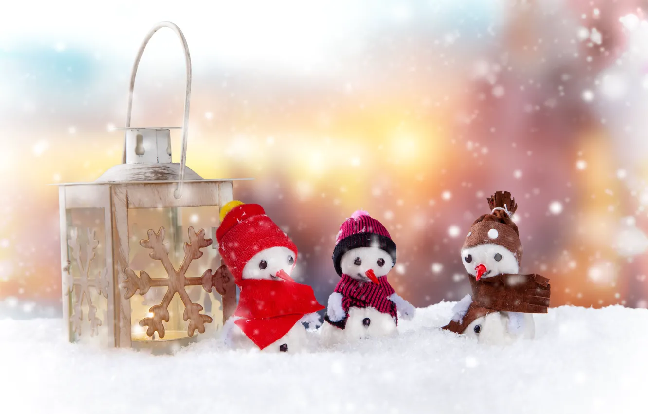Photo wallpaper winter, light, snow, background, holiday, candle, Christmas, lantern