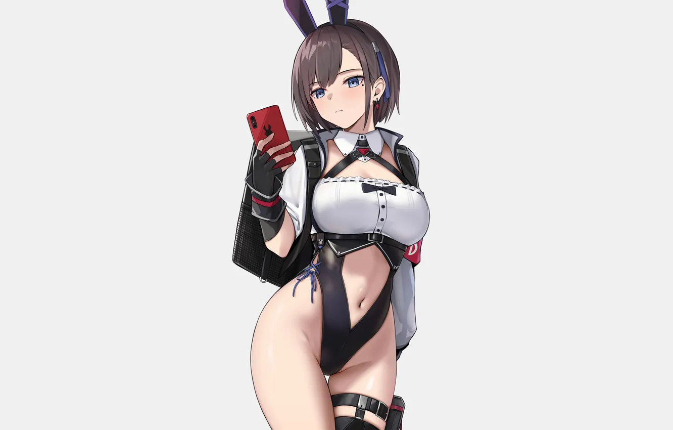 Photo wallpaper girl, sexy, brown hair, boobs, anime, blue eyes, beautiful, short hair