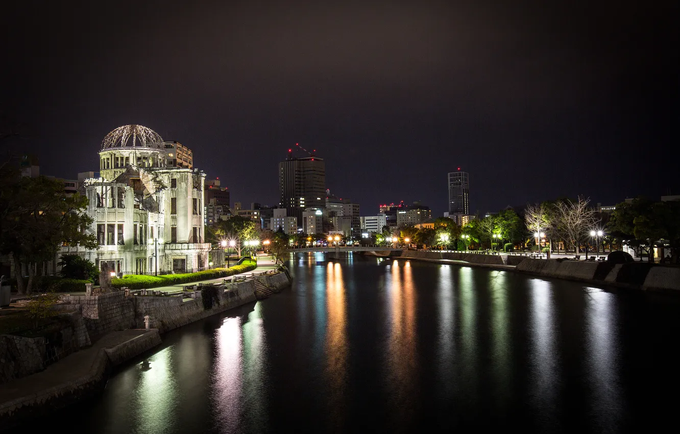 Photo wallpaper night, lights, home, Japan, memorial, Hiroshima