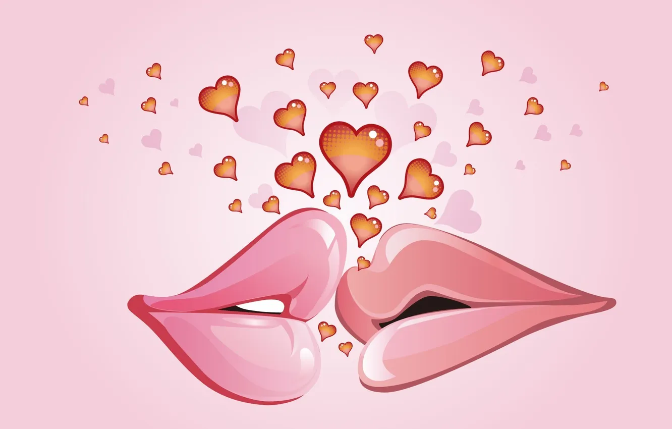 Photo wallpaper love, kiss, lips, hearts