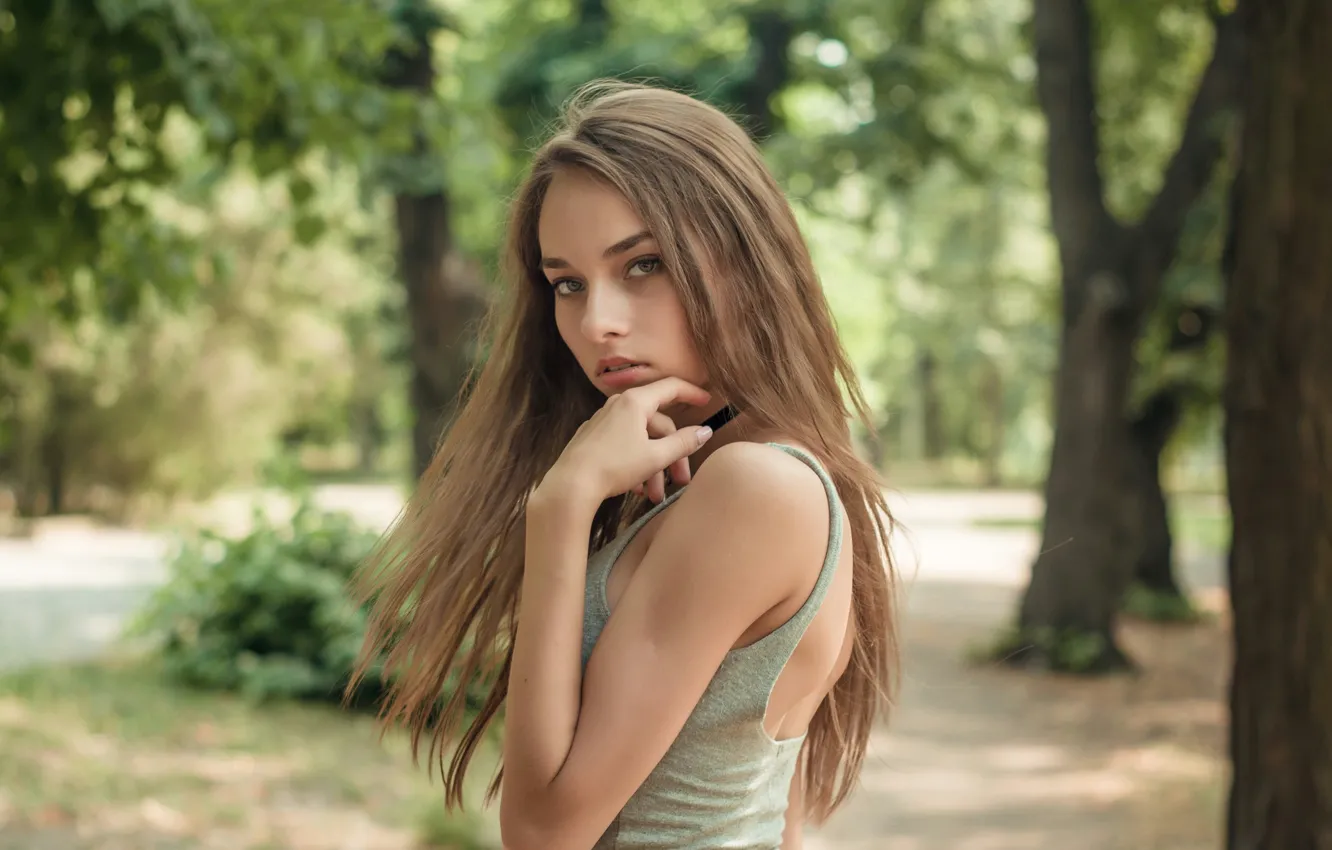 Photo wallpaper girl, face, sweetheart, model, Mike, touch, summer, brown hair