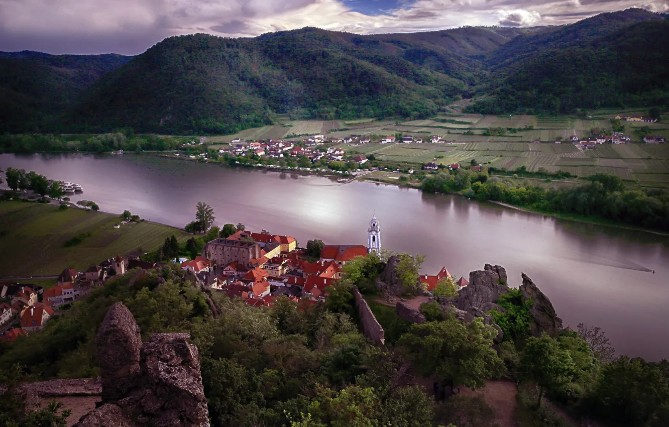 Photo wallpaper Austria, Danube River, Wachau Valley, Durnstein Castle