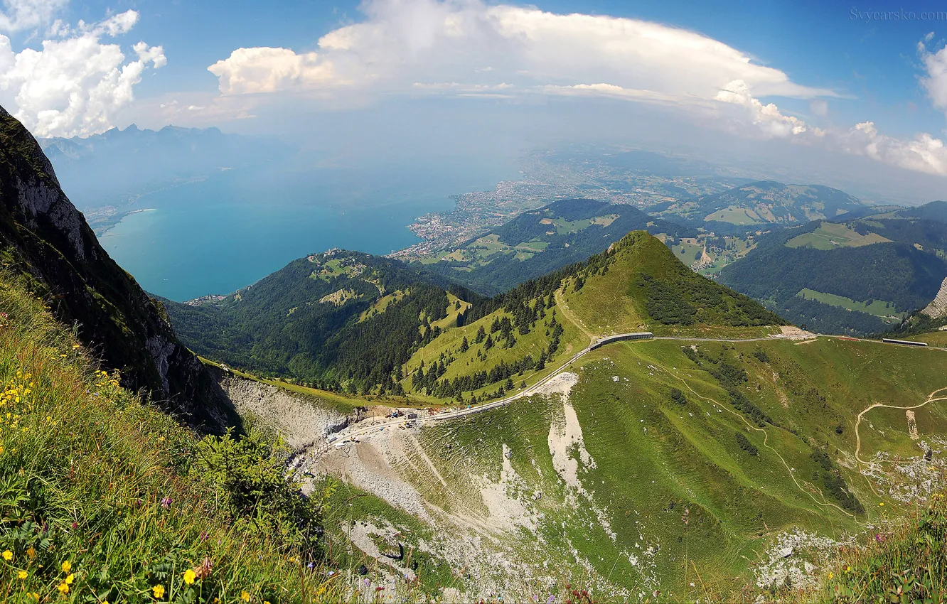Photo wallpaper landscape, mountains, nature, lake, view, height