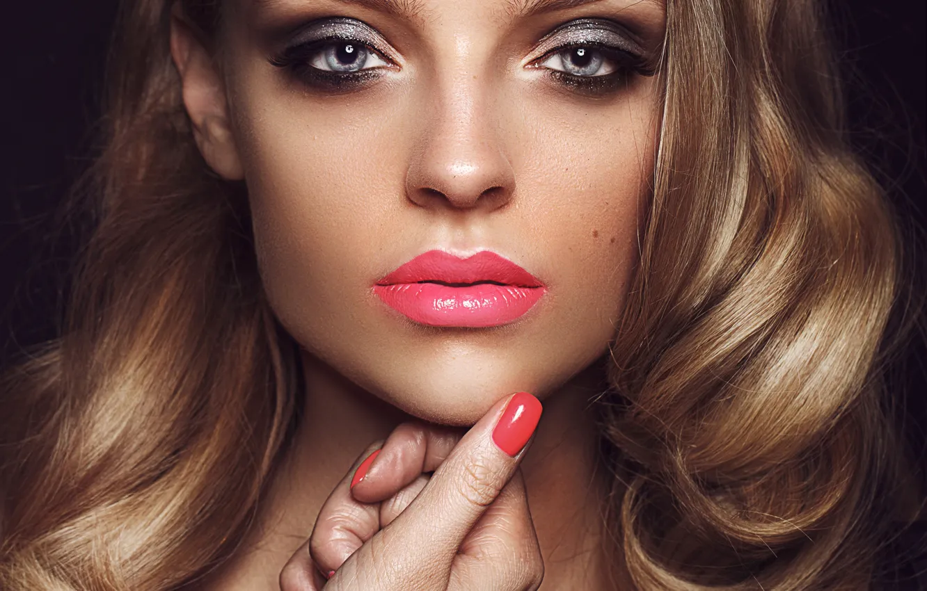 Photo wallpaper close-up, face, eyelashes, background, model, portrait, hands, makeup