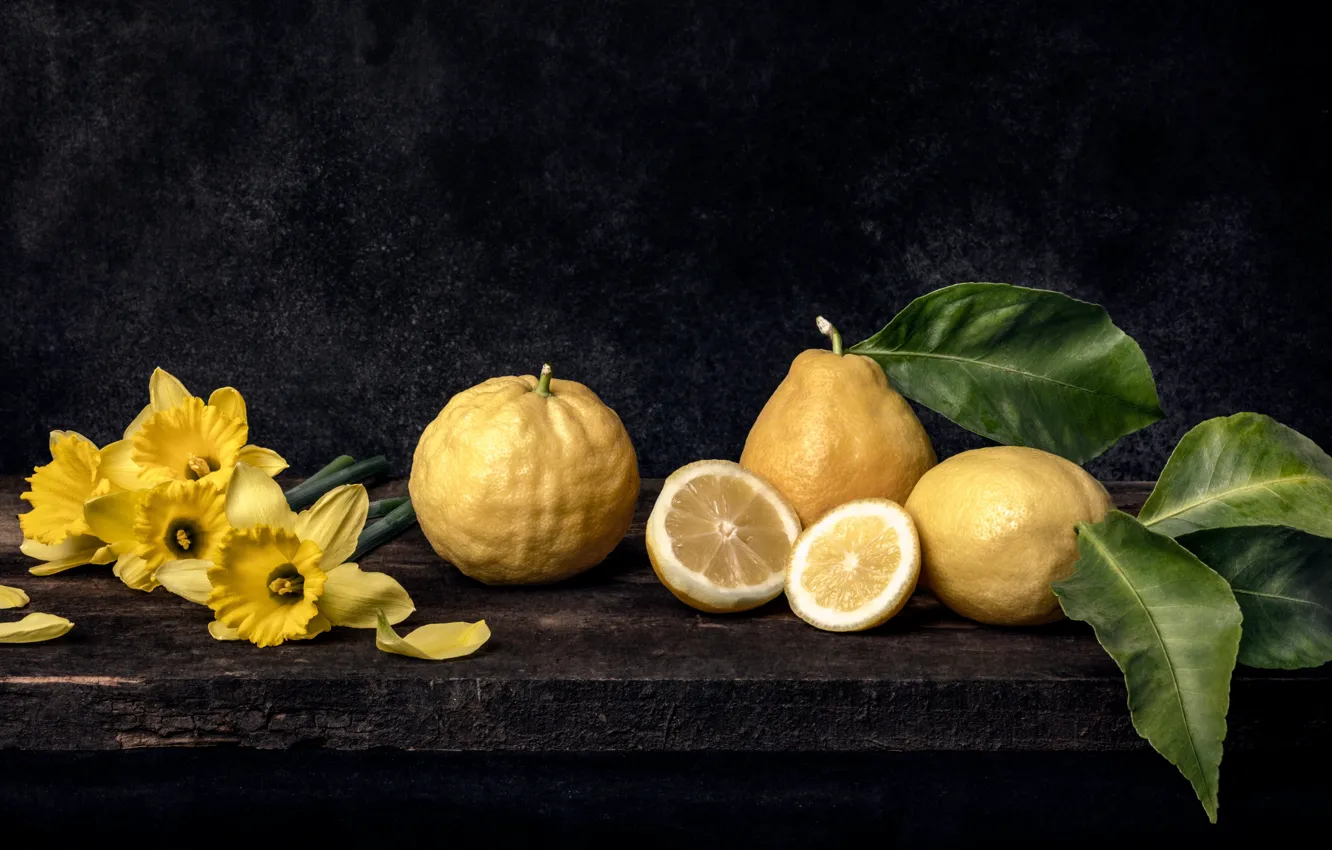 Photo wallpaper yellow, lemon, daffodils