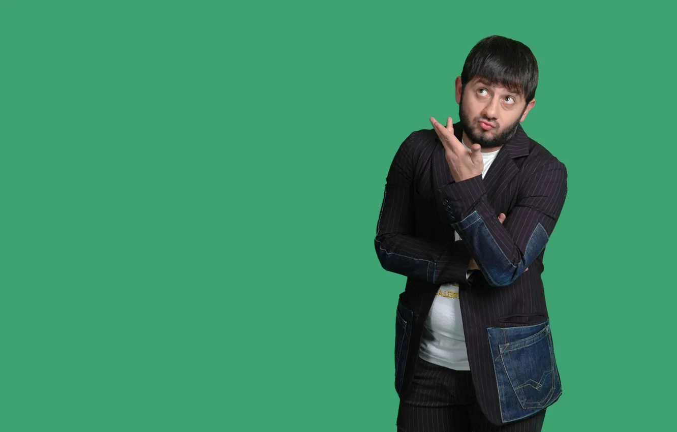 Photo wallpaper background, green, male, actor, comedian, Mikhail Galustyan