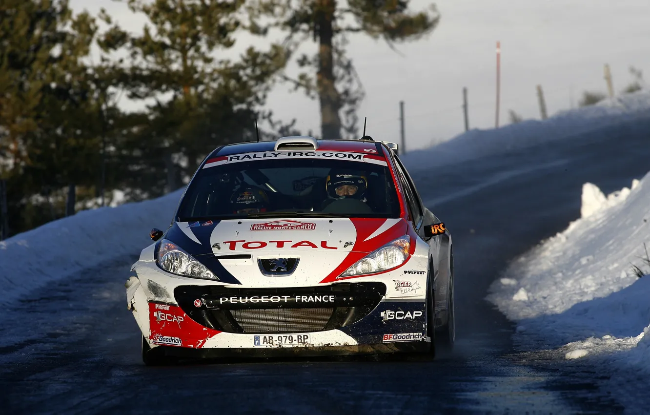 Photo wallpaper Winter, Machine, Peugeot, Peugeot, WRC, Rally, Rally, The front