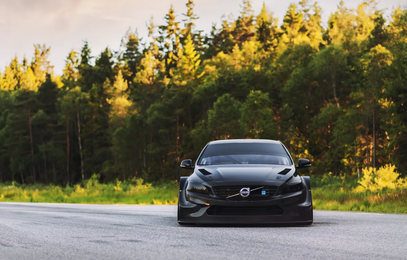 Photo wallpaper road, forest, tuning, view, Volvo, black, tuning, S60