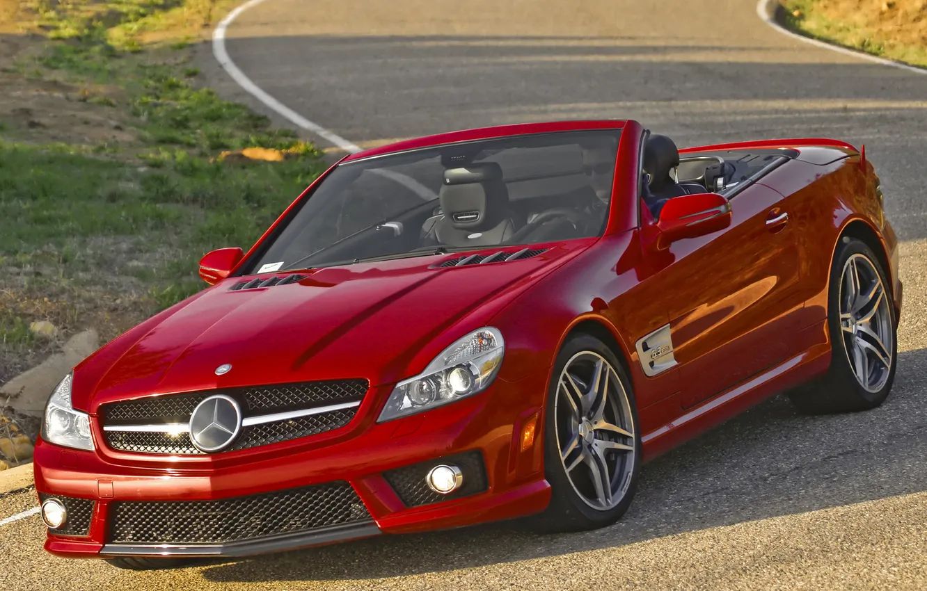 Photo wallpaper red, Mercedes-Benz, Roadster, sexy, Mercedes, AMG, the front, SL63