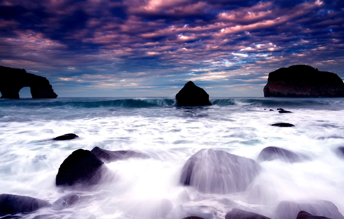 Photo wallpaper sea, the sky, clouds, rocks, shore, sky, sea