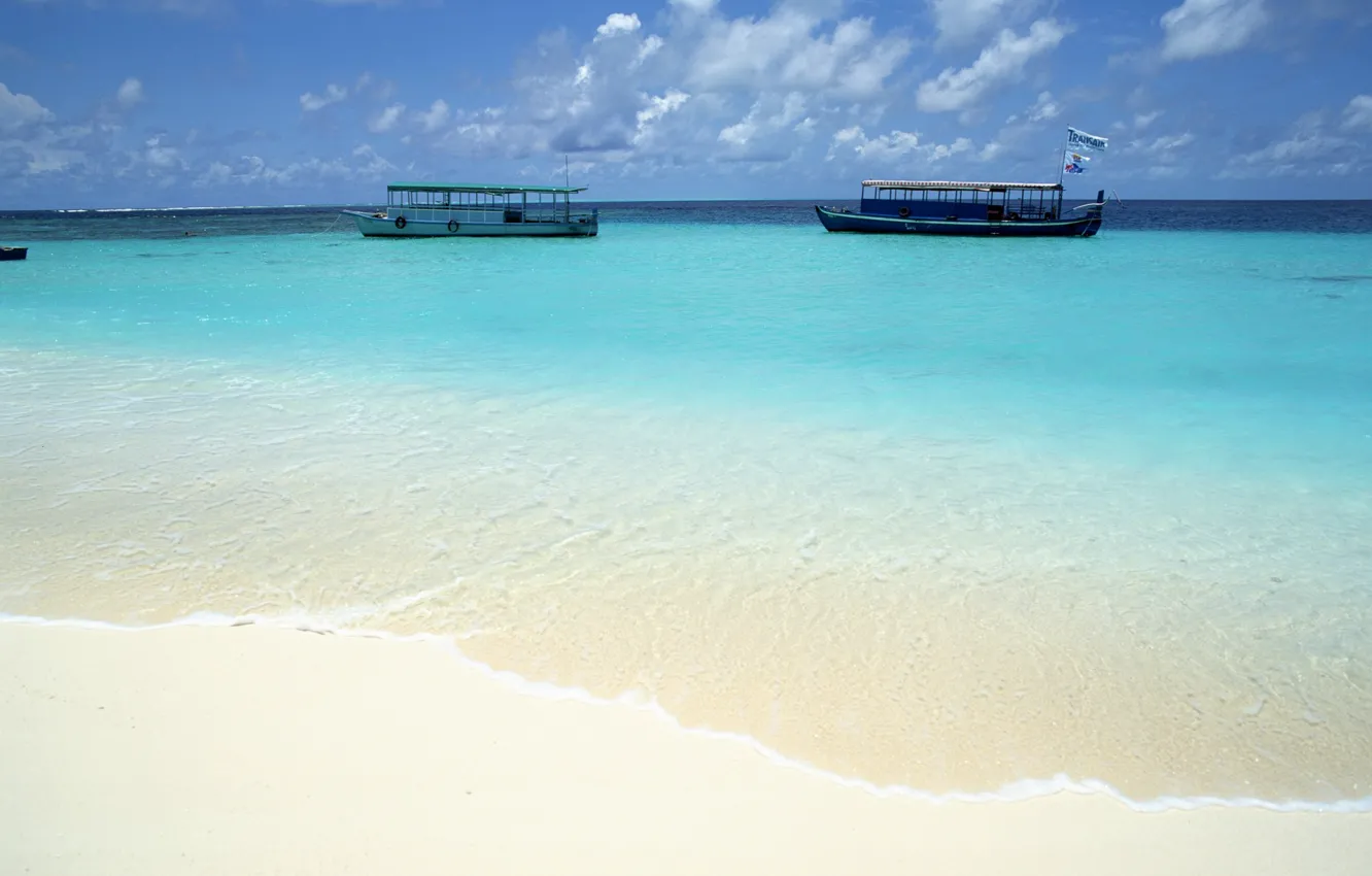 Photo wallpaper sea, shore, boat