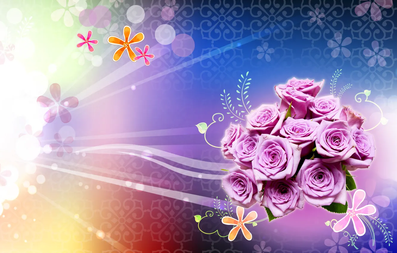 Photo wallpaper light, line, Bouquet, ornament, circles, roses, pink