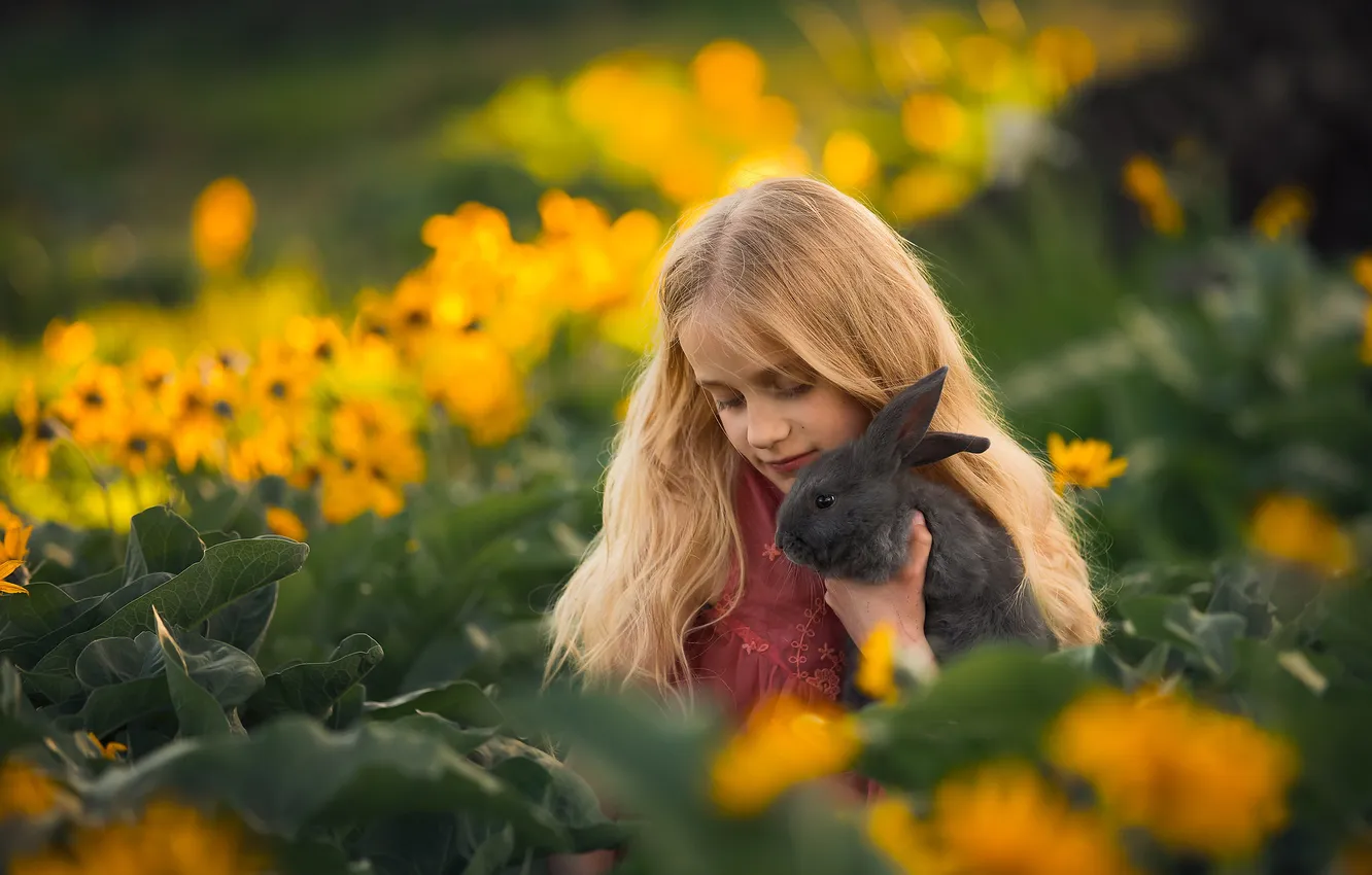 Photo wallpaper summer, rabbit, girl