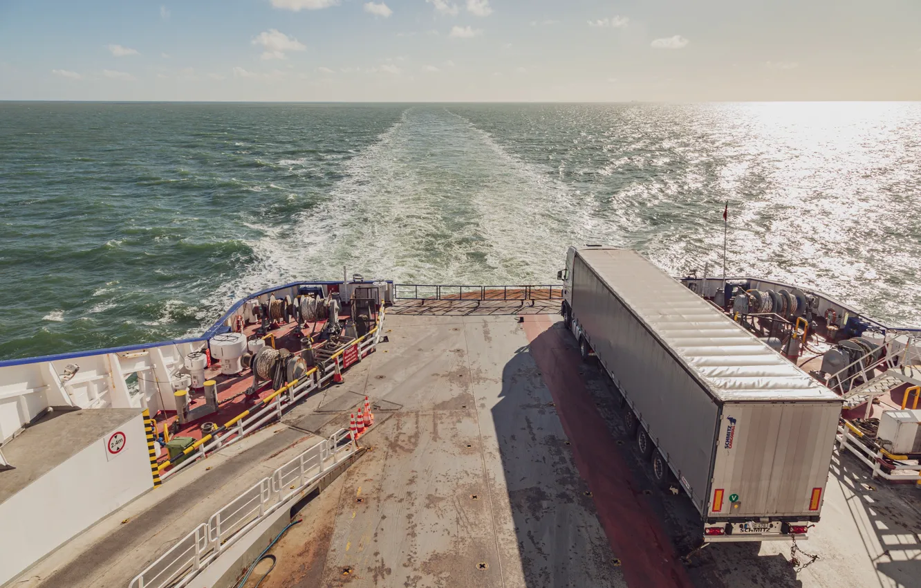 Photo wallpaper Water, Truck, Ocean, Sea, Sunlight, Ship, Shipping, Dim Hou