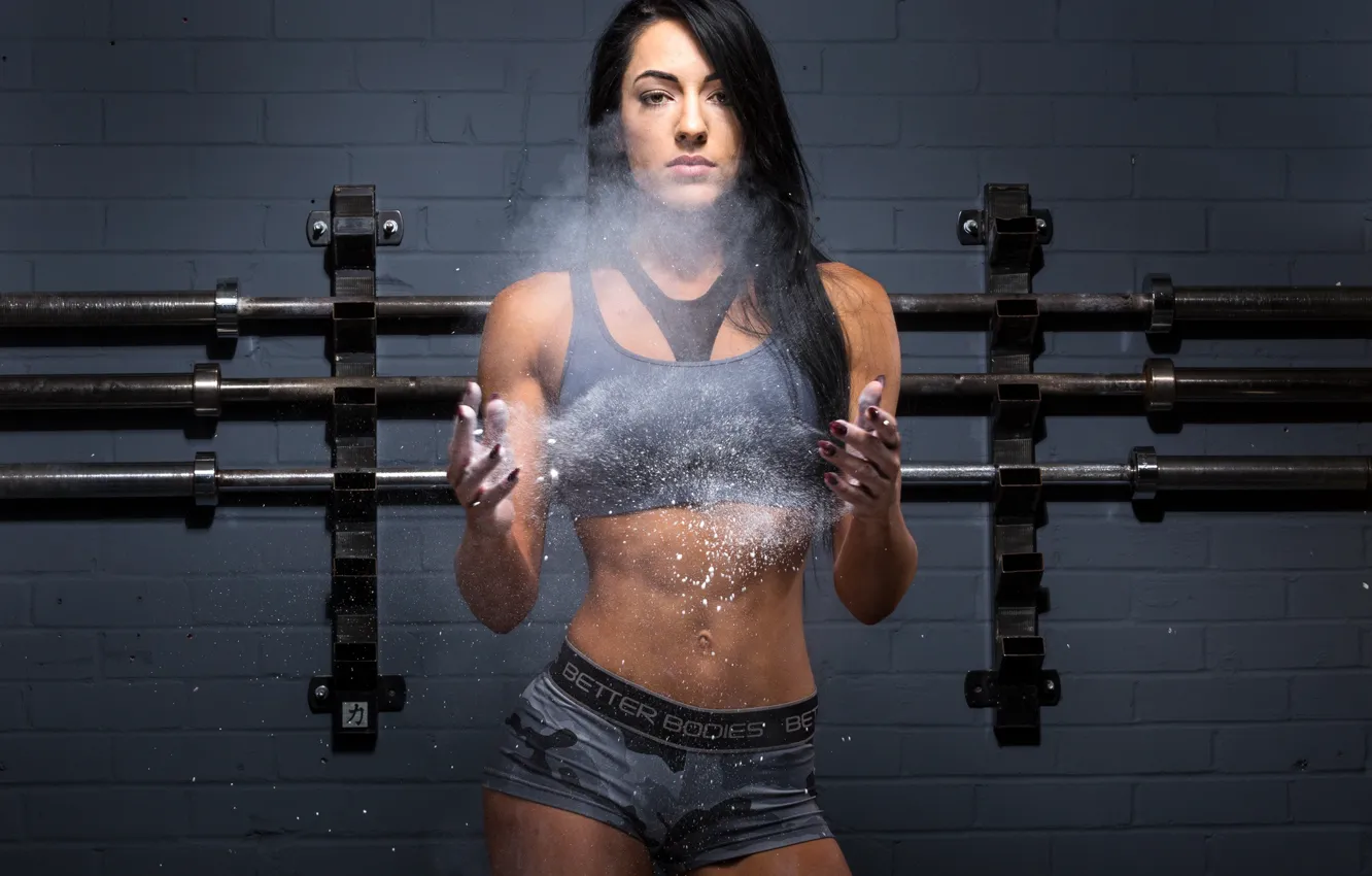 Photo wallpaper brunette, female, crossfit, talc