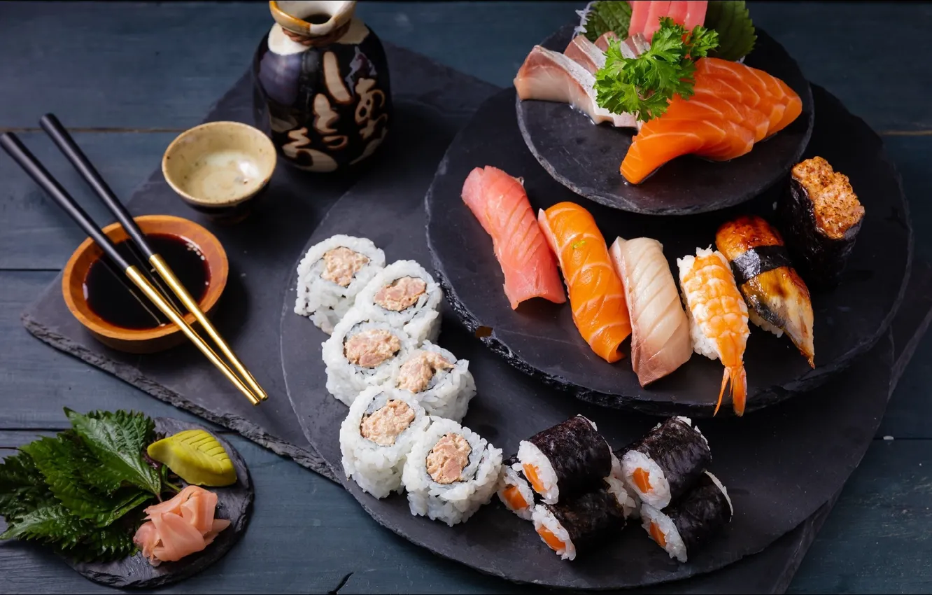 Photo wallpaper food, food, delicious, sushi, tasty, suchi