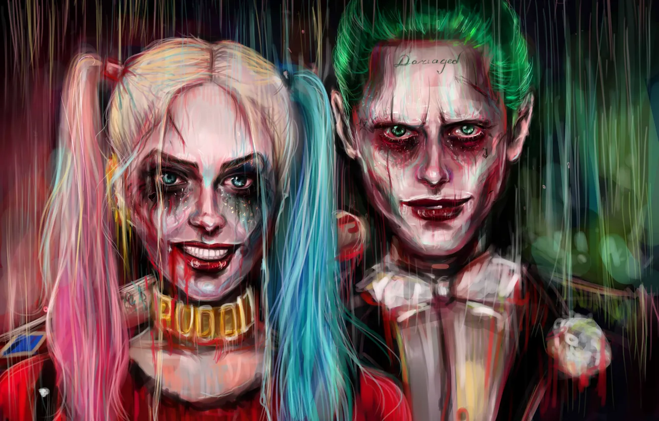 Photo wallpaper Joker, painting, artwork, Harley Quinn