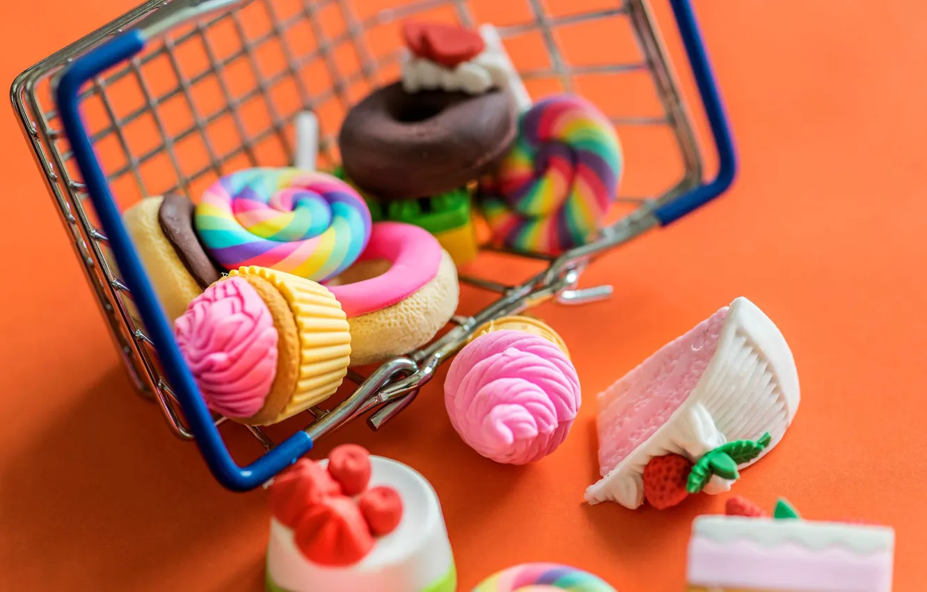 Photo wallpaper toys, sweets, Lollipop, basket